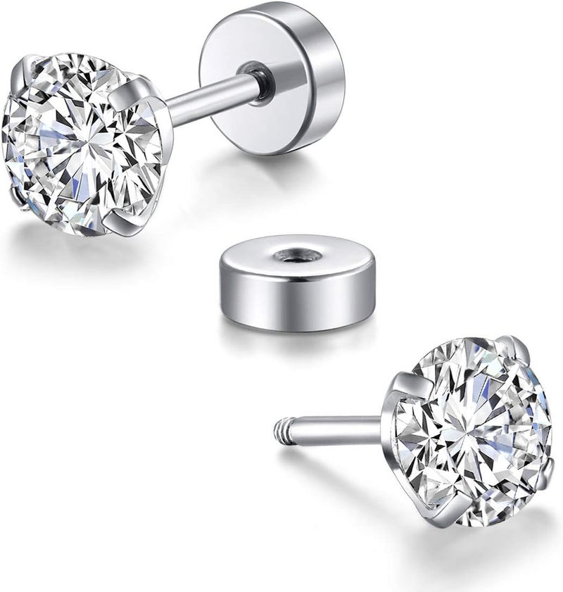 FOSIR 8 Pairs Tiny Flat Back Earrings for Women Men 14K Gold Plated Surgical Stainless Steel Stud Earrings Hypoallergenic Cubic Zirconia Studs Cartilage Earrings 2mm 3mm 4mm - Image 3